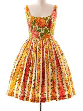 ISAAC MIARAHI Target 1950's Retro Floral Fit-Flare Pleated Midi Dress Pocket